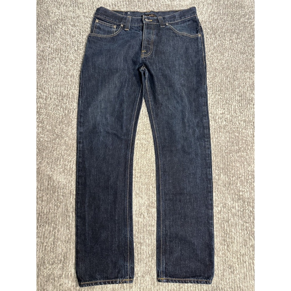 Nudie Jeans Thin Finn Mens W34 L32 Blue Indigo Slim Fit Dry Twill Raw Organic
